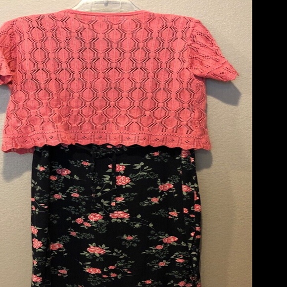 Vintage Kathy Lee Black Floral Scoop Neck Sleeveless Maxi Dress & Cardigan M - Picture 5 of 10